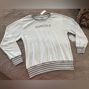 NWT Mama Bird super soft lightweight sweater light blue & gray size medium